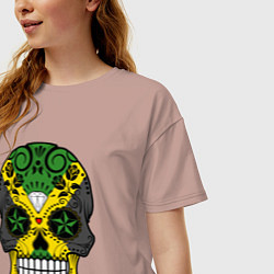 Футболка оверсайз женская Jamaica skull, цвет: пыльно-розовый — фото 2