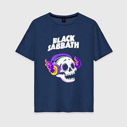 Футболка оверсайз женская Black Sabbath - неоновый череп, цвет: тёмно-синий