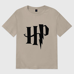 Футболка оверсайз женская Гарри Поттер - логотип, цвет: миндальный
