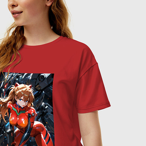 Женская футболка оверсайз Аска Лэнгли Евангелион / Красный – фото 3