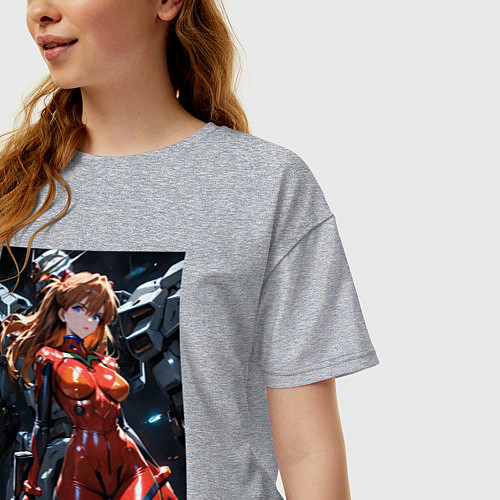 Женская футболка оверсайз Аска Лэнгли Евангелион / Меланж – фото 3