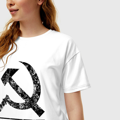 Женская футболка оверсайз Серп и молот черный / Белый – фото 3