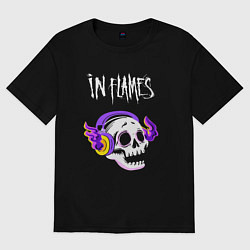 Футболка оверсайз женская In Flames - неоновый череп, цвет: черный