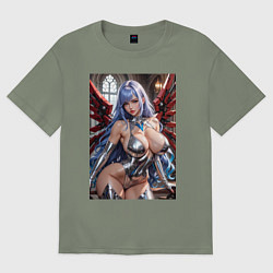 Футболка оверсайз женская Девушка с кибернетическими крыльями, цвет: авокадо