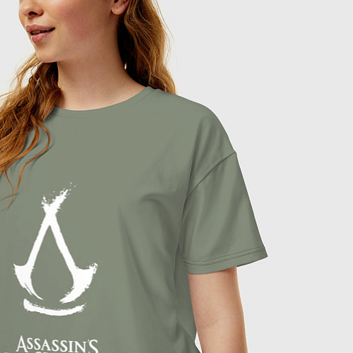 Женская футболка оверсайз Assassins creed - shadows white / Авокадо – фото 3