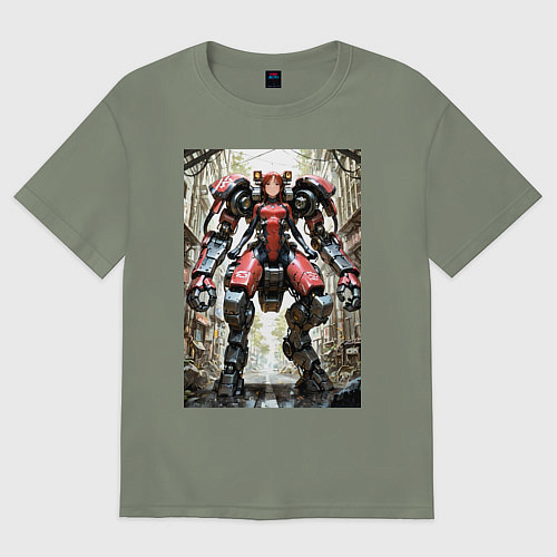 Женская футболка оверсайз Девушка управляет огромным мехом / Авокадо – фото 1