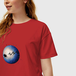 Футболка оверсайз женская Санта на оленях - темный, цвет: красный — фото 2