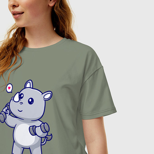 Женская футболка оверсайз Фитнес носорог / Авокадо – фото 3