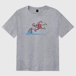 Футболка оверсайз женская Скелет и акула, цвет: меланж