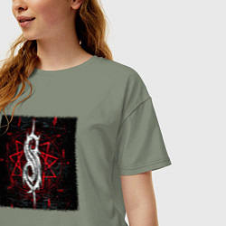 Футболка оверсайз женская Слипкнот пентаграмма, цвет: авокадо — фото 2