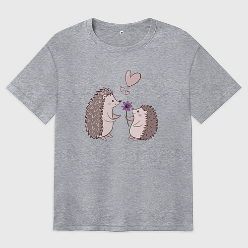 Женская футболка оверсайз Свидание влюбленных ежиков / Меланж – фото 1