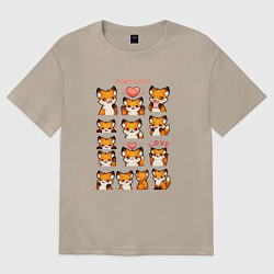 Футболка оверсайз женская Лисичка и сердечки, цвет: миндальный