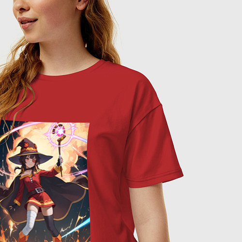 Женская футболка оверсайз Мегумин колдует взрывную магию / Красный – фото 3