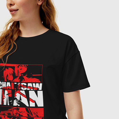 Женская футболка оверсайз Человек-бензопила Денджи и Пауэр кино / Черный – фото 3