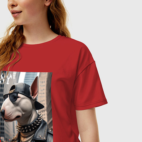 Женская футболка оверсайз Чувак бультерьер житель Нью-Йорка / Красный – фото 3