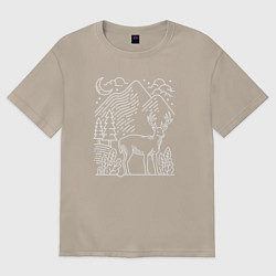 Футболка оверсайз женская Горы и олень, цвет: миндальный