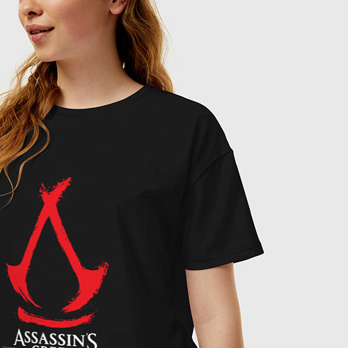 Женская футболка оверсайз Assassins Creed Shadows - badge / Черный – фото 3