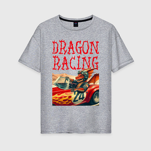 Женская футболка оверсайз Dragon cool racer - ai art / Меланж – фото 1