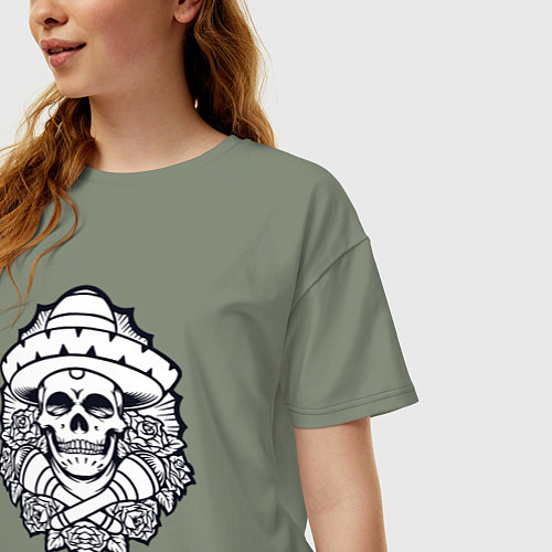Женская футболка оверсайз Mexico skull / Авокадо – фото 3
