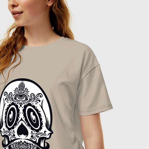 Женская футболка оверсайз Skull Mexico / Миндальный – фото 3