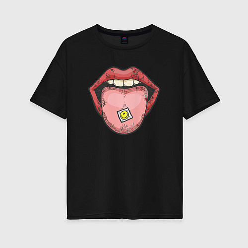Женская футболка оверсайз Smiling lips / Черный – фото 1