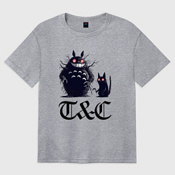 Футболка оверсайз женская Totoro and black cat - anime, цвет: меланж