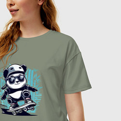 Футболка оверсайз женская Панда - крутой скейтбордист, цвет: авокадо — фото 2