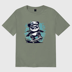 Футболка оверсайз женская Панда - крутой скейтбордист, цвет: авокадо