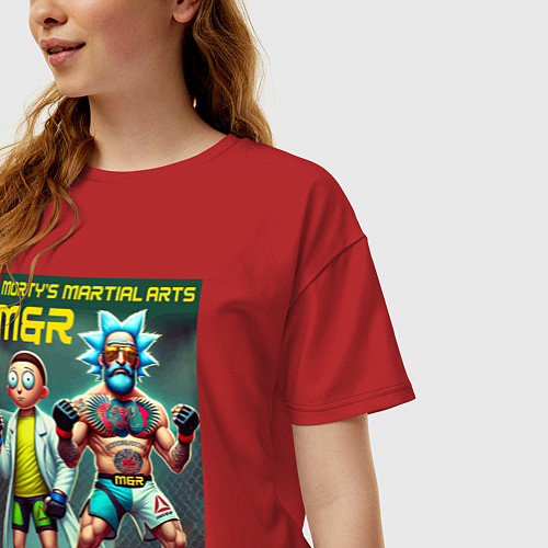 Женская футболка оверсайз Mortys martial arts - Rick and Morty / Красный – фото 3