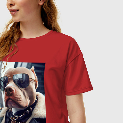 Женская футболка оверсайз Чувак питбуль в тёмных очках / Красный – фото 3