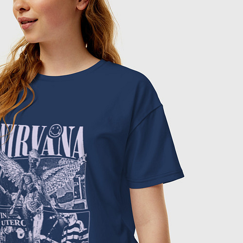 Женская футболка оверсайз Nirvana grunge / Тёмно-синий – фото 3