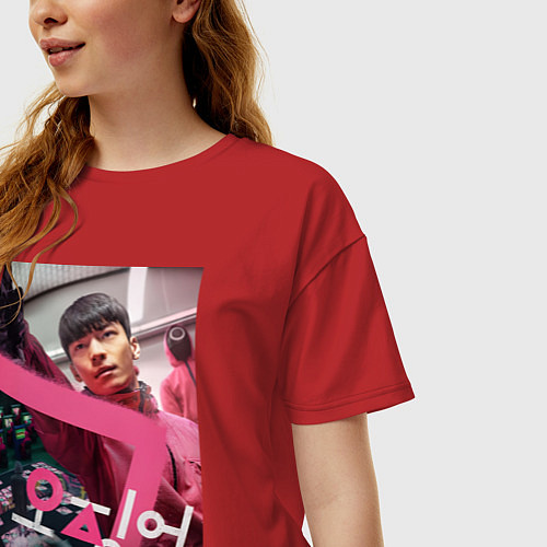 Женская футболка оверсайз Игра в кальмара Ви Хаджун / Красный – фото 3