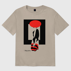 Футболка оверсайз женская Девушка в красной шляпе, цвет: миндальный