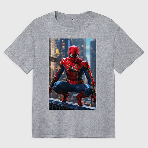 Женская футболка оверсайз Человек-паук на страже / Меланж – фото 1