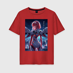 Футболка оверсайз женская Zero two - Darling in the Franxx - cyberpunk, цвет: красный