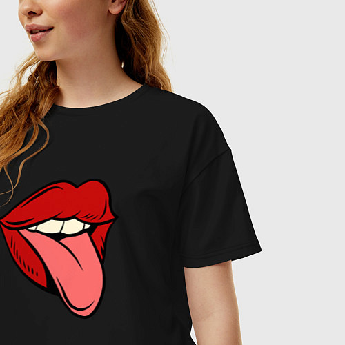 Женская футболка оверсайз Girl lips / Черный – фото 3