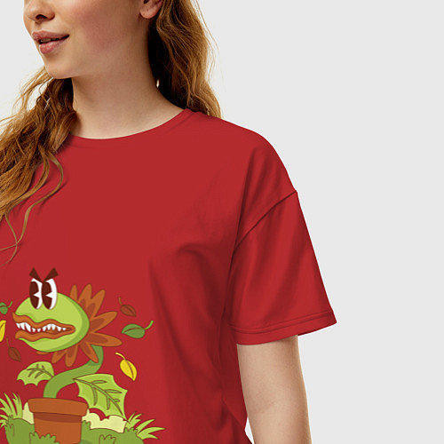 Женская футболка оверсайз Хищный цветок / Красный – фото 3