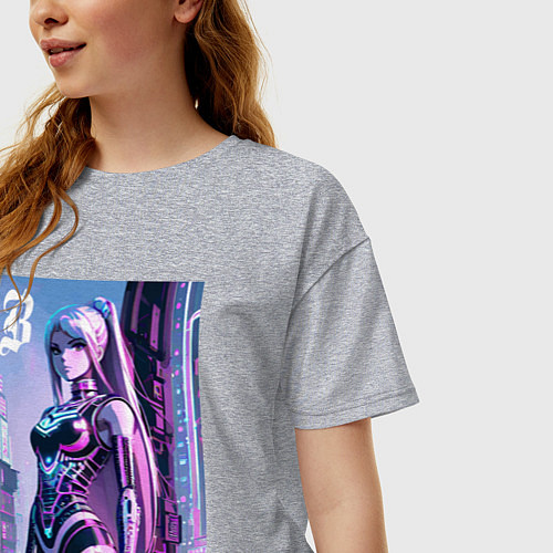 Женская футболка оверсайз Киберпанк девчонка Барби - нейроарт фантазия / Меланж – фото 3