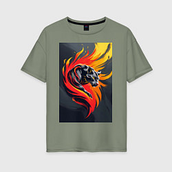 Футболка оверсайз женская Пантера в огненном вихре, цвет: авокадо