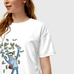 Футболка оверсайз женская Бендер с кучей денег: Футурама, цвет: белый — фото 2