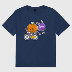 Футболка оверсайз женская Тыква на велике, цвет: тёмно-синий