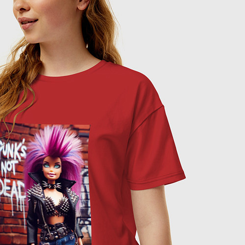 Женская футболка оверсайз Punks not dead - cool Barbie ai art / Красный – фото 3