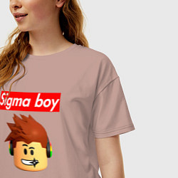 Футболка оверсайз женская Sigma boy roblox head - мем Роблокс Сигма бой, цвет: пыльно-розовый — фото 2