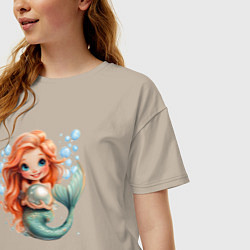 Футболка оверсайз женская Милая русалка с жемчугом, цвет: миндальный — фото 2