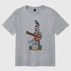 Футболка оверсайз женская Скелет с гитаркой, цвет: меланж