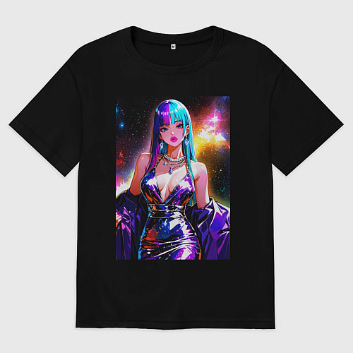 Женская футболка оверсайз Девушка поп идол / Черный – фото 1