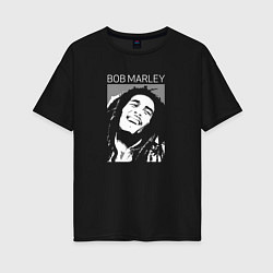 Футболка оверсайз женская Bob Marley abstract portrait, цвет: черный