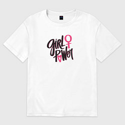 Футболка оверсайз женская Girl power black and pink, цвет: белый