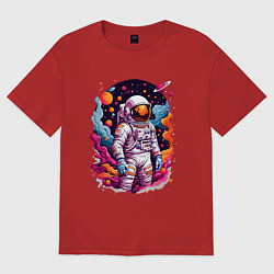 Футболка оверсайз женская Космонавт, цвет: красный
