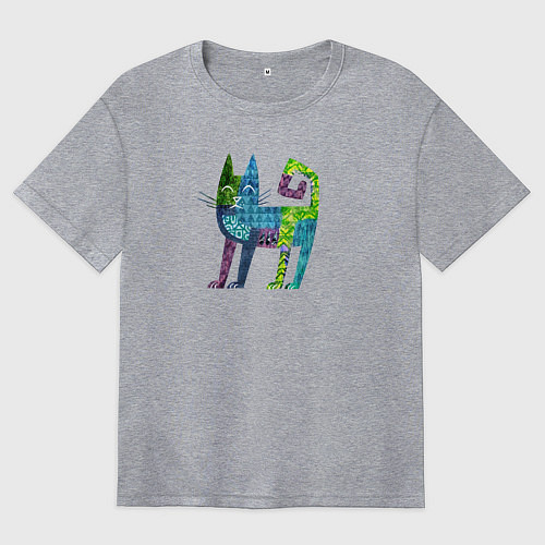 Женская футболка оверсайз Декоративный кот в узорах / Меланж – фото 1